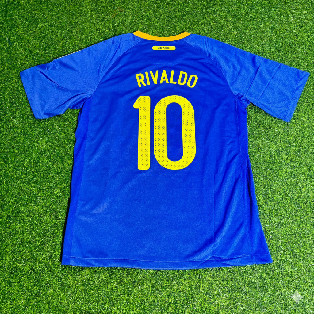 Brazil 2010 World Cup Retro Blue Jersey – Rivaldo – Back View