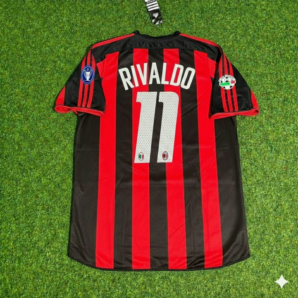 2003/04 Rivaldo 11 Milan Home Retro Football Jersey – Back View