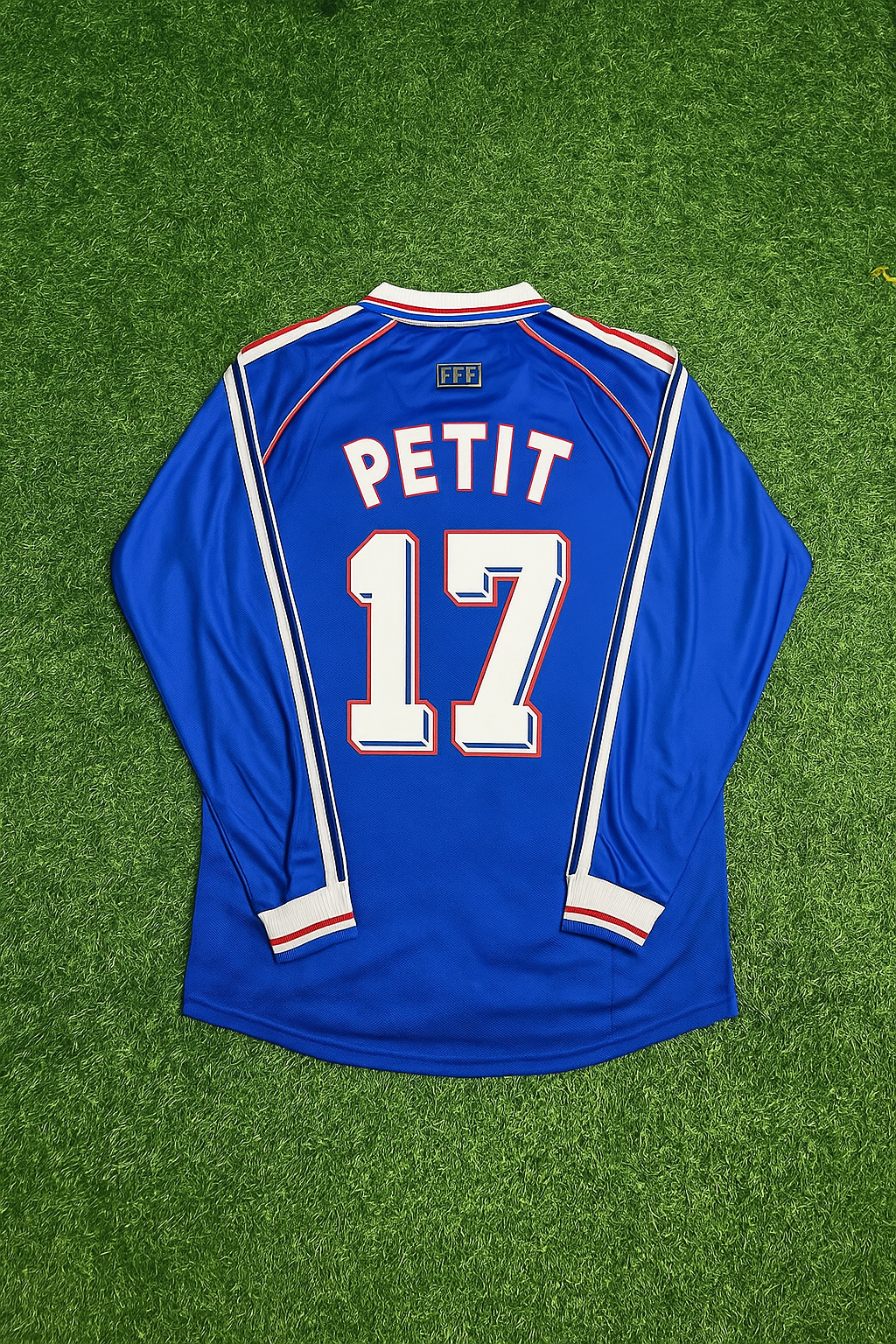 Emmanuel Petit France 1998 World Cup Long Sleeve Retro Football Jersey – Back View