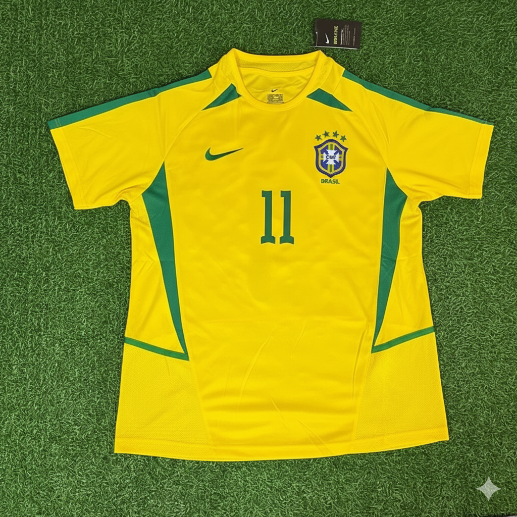 Ze Roberto Brazil 2002 World Cup Yellow Retro Football Jersey – Front View