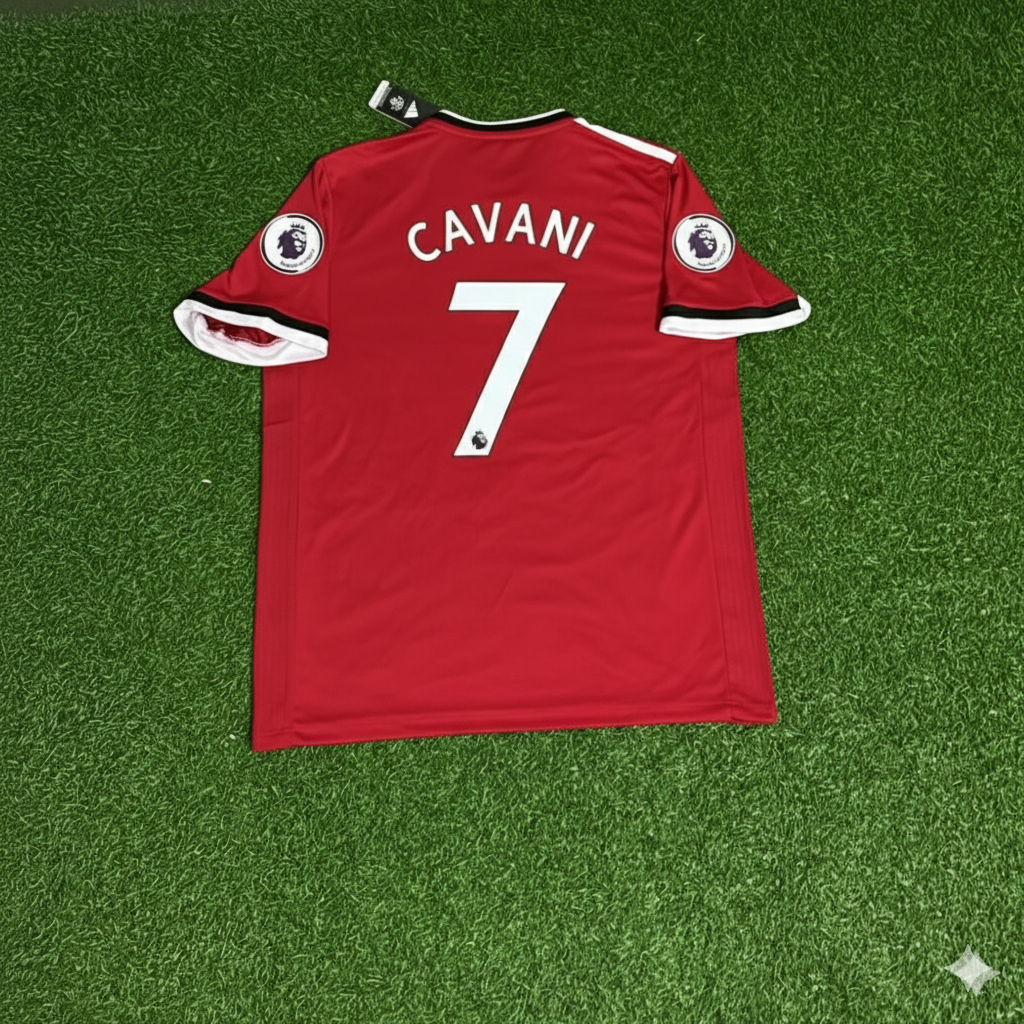 Edinson Cavani Manchester United 2017/18 Red Retro Football Jersey – Back View