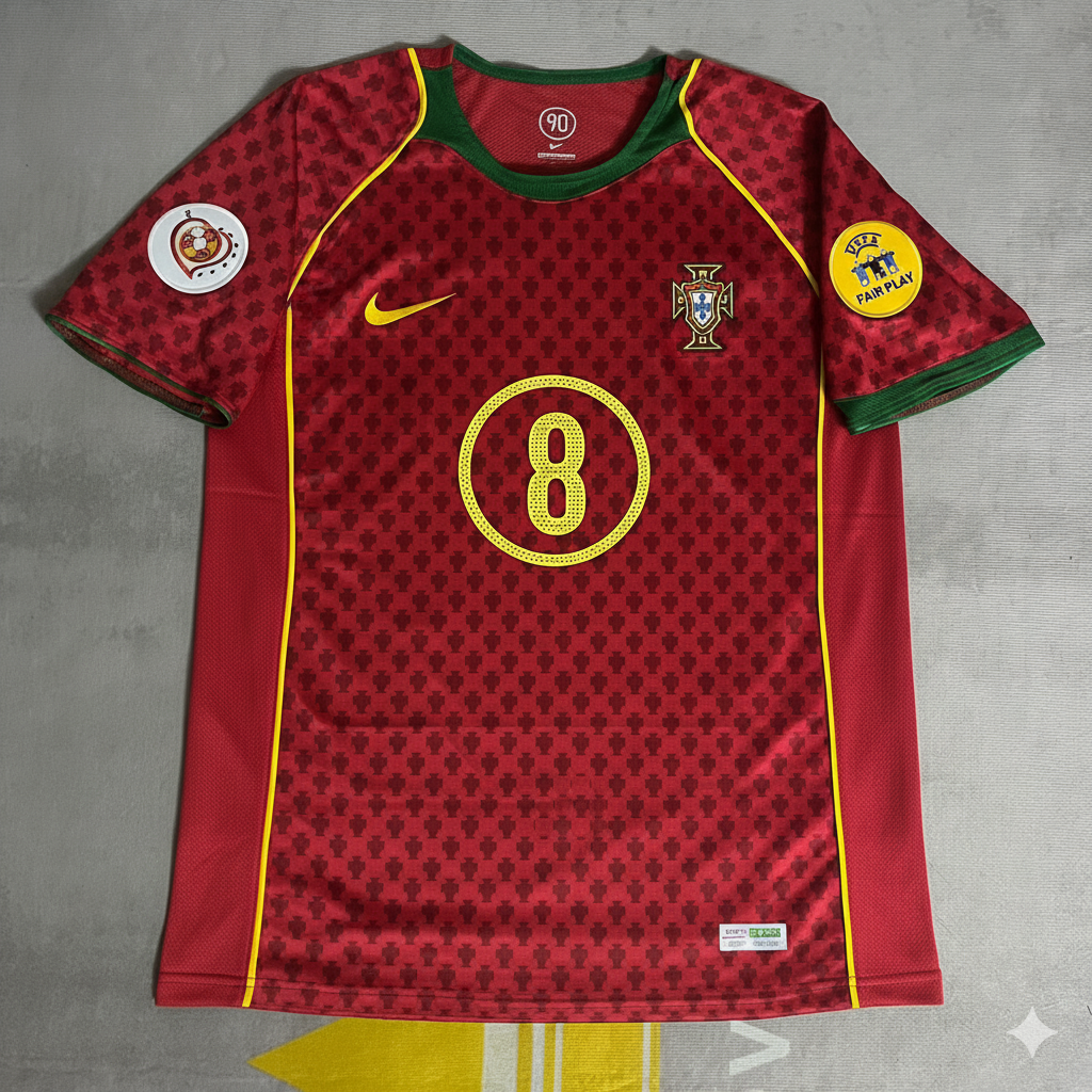 2004 Portugal EURO Deco Retro Home Red Football Jersey – Front View