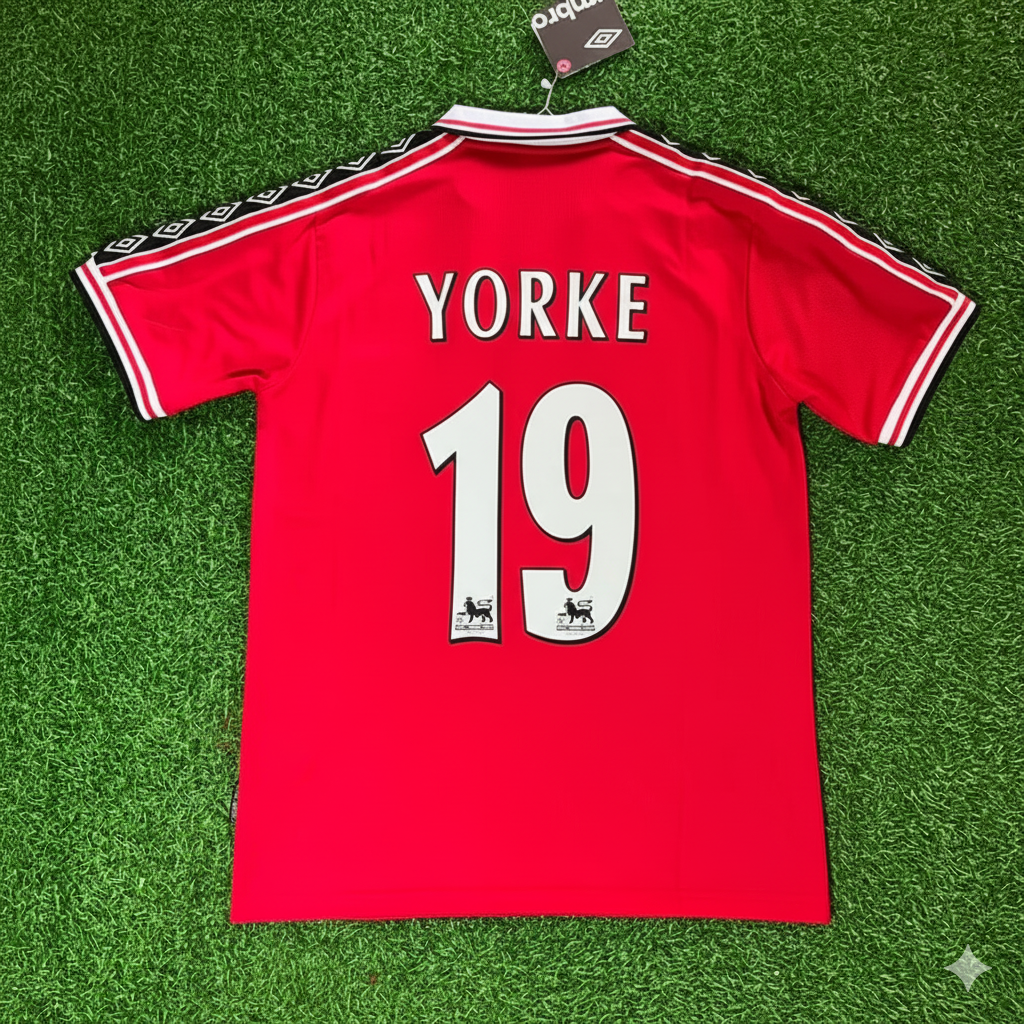 1999 Dwight Yorke Manchester United Red Retro Football Jersey – Back View