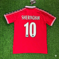 Teddy Sheringham Manchester United 1999 Red Retro Jersey – Back View
