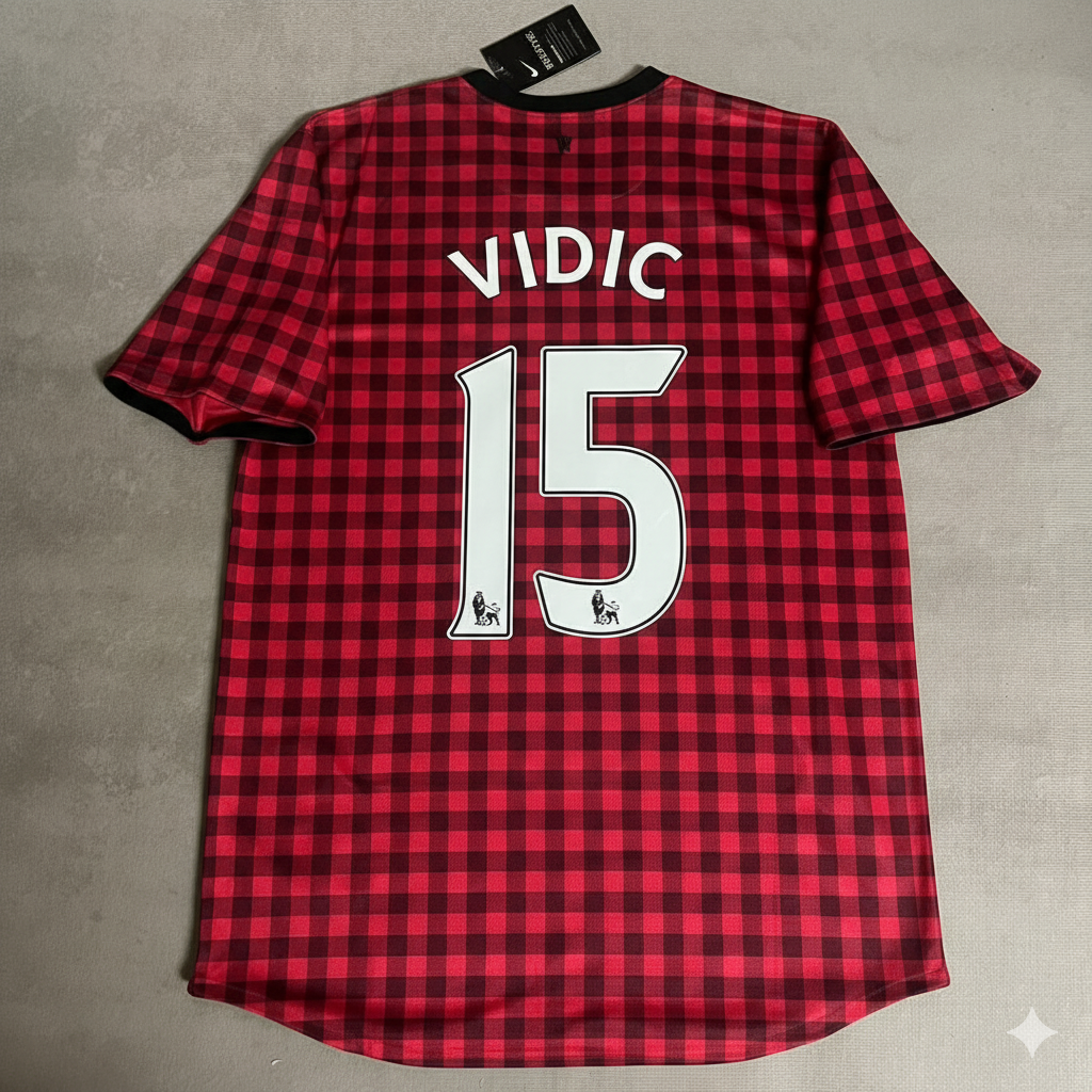 2012 Nemanja Vidic Manchester United 2013 Season Red Retro Football Jersey – Back View