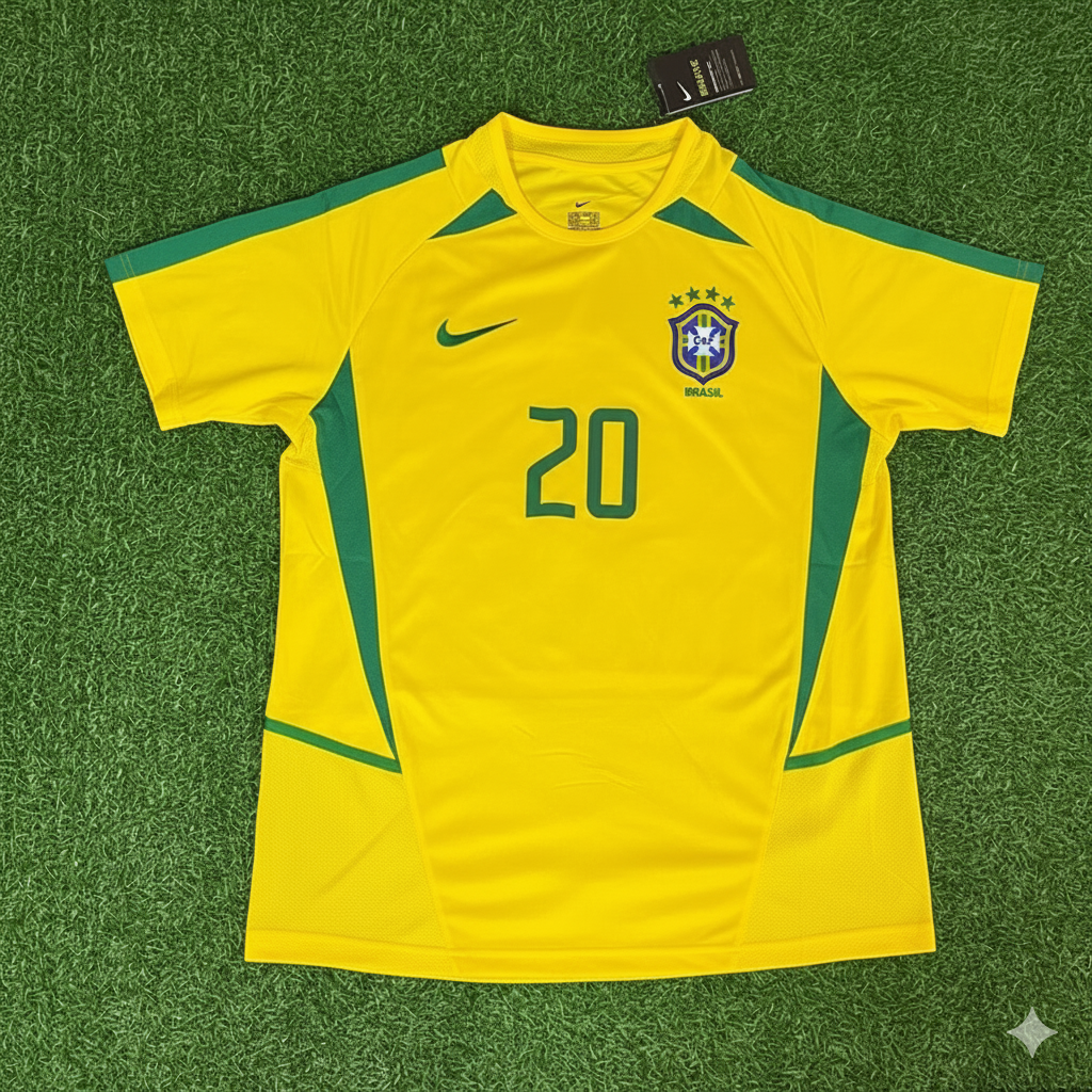 Alex de Souza Brazil 2002 World Cup Yellow Retro Football Jersey – Front View