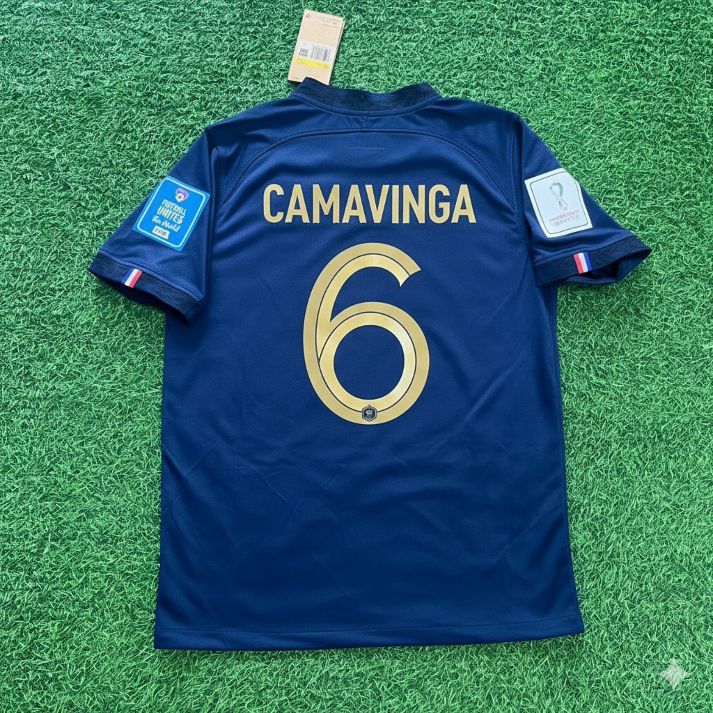 2022 France World Cup Eduardo Camavinga Final Retro Football Jersey – Back View