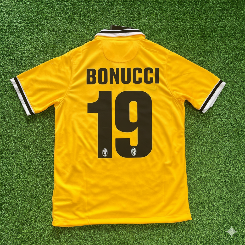 2013/14 Leonardo Bonucci Juventus Yellow Away Retro Football Jersey – Back View