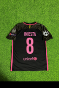2014/15 Andres Iniesta Retro Black Pink Football Jersey – Back View