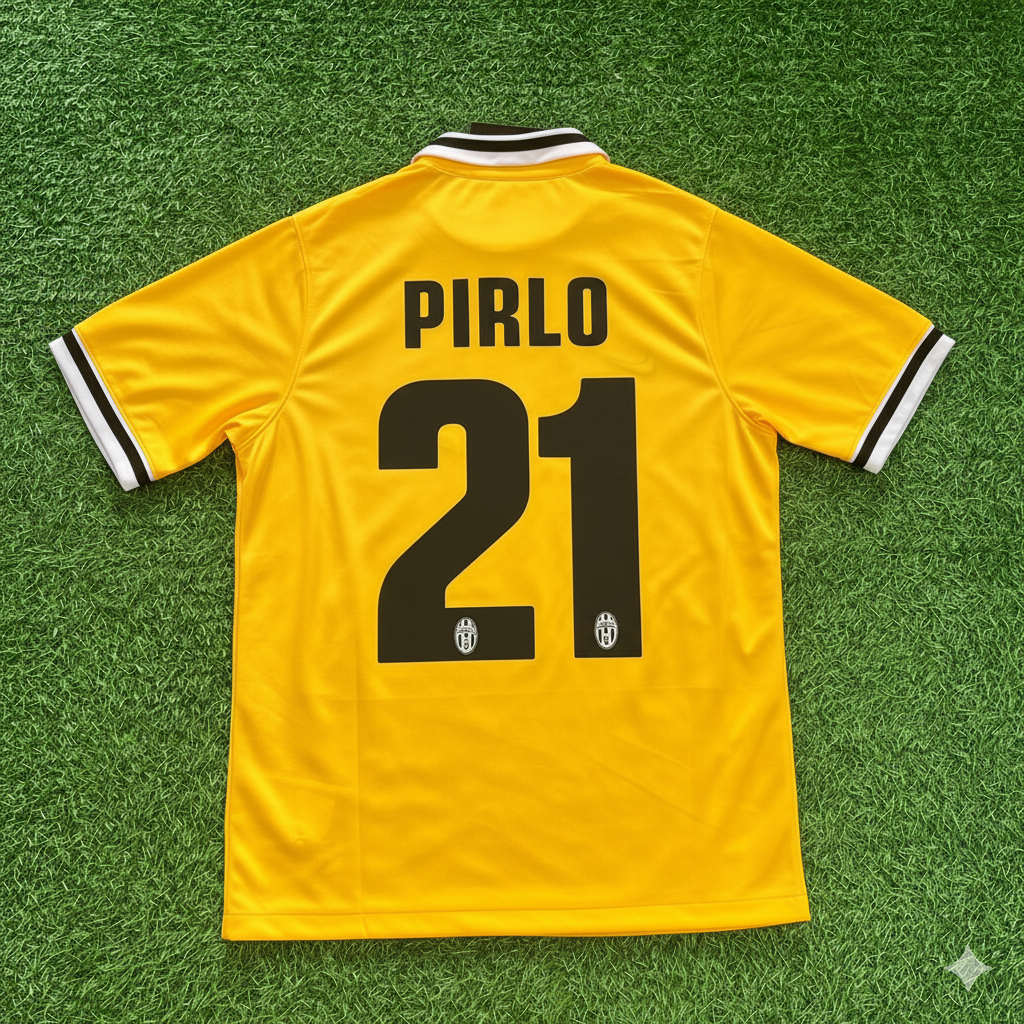 2013/14 Andrea Pirlo Juventus Yellow Away Retro Football Jersey – Back View