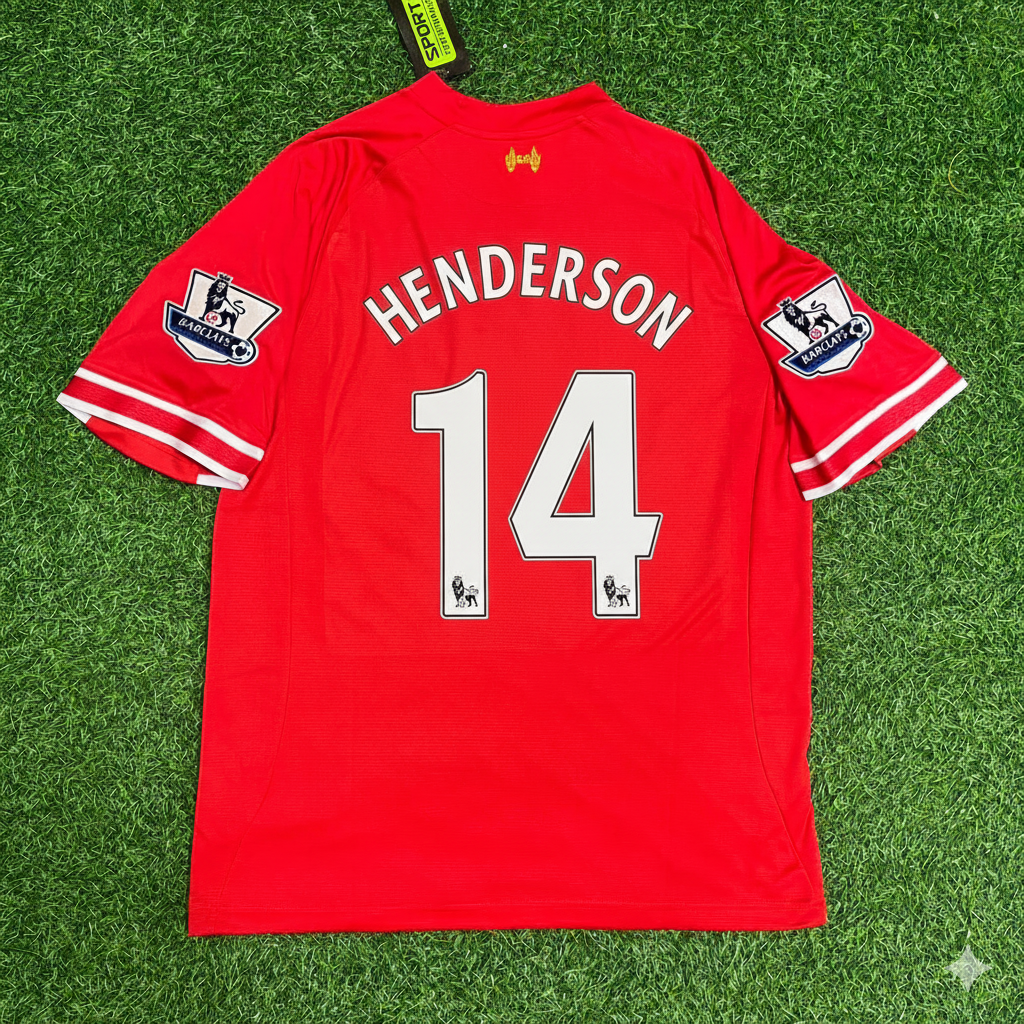 2013 Jordan Henderson Liverpool 2014 Season Red Retro Football Jersey – Back View