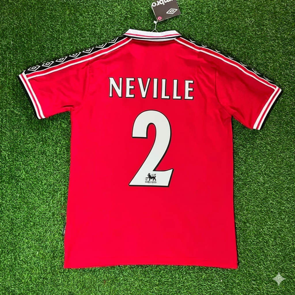 Gary Neville Manchester United 1999 Red Retro Jersey – Back View
