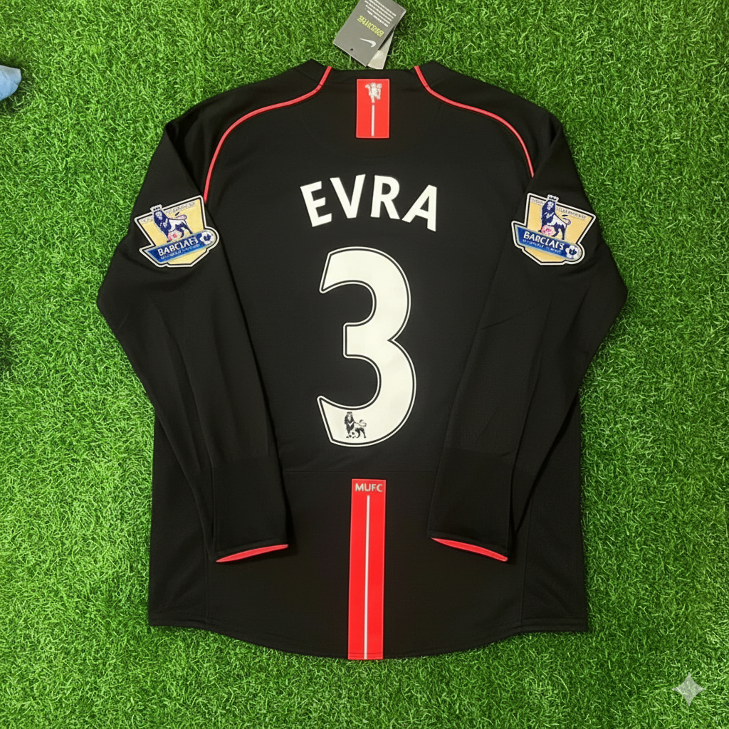 2007/08 Patrice Evra Manchester United Black Retro Football Jersey – Back View