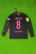 Andres Iniesta Barcelona 14/15 Retro Pink Printing Long Sleeve Jersey – Back View