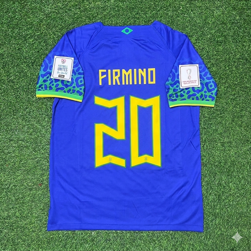 Roberto Firmino Brazil 2022 World Cup Retro Football Jersey – Back View