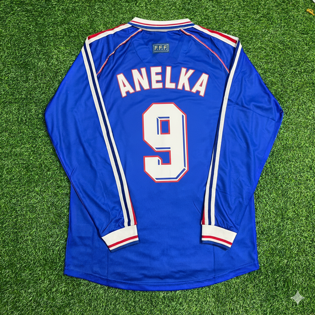 Nicolas Anelka France 1998 World Cup Retro Long Sleeve Football Jersey – Back View