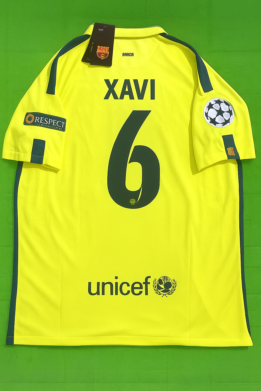 Xavi Barcelona 14/15 Retro Yellow Football Jersey – Back View