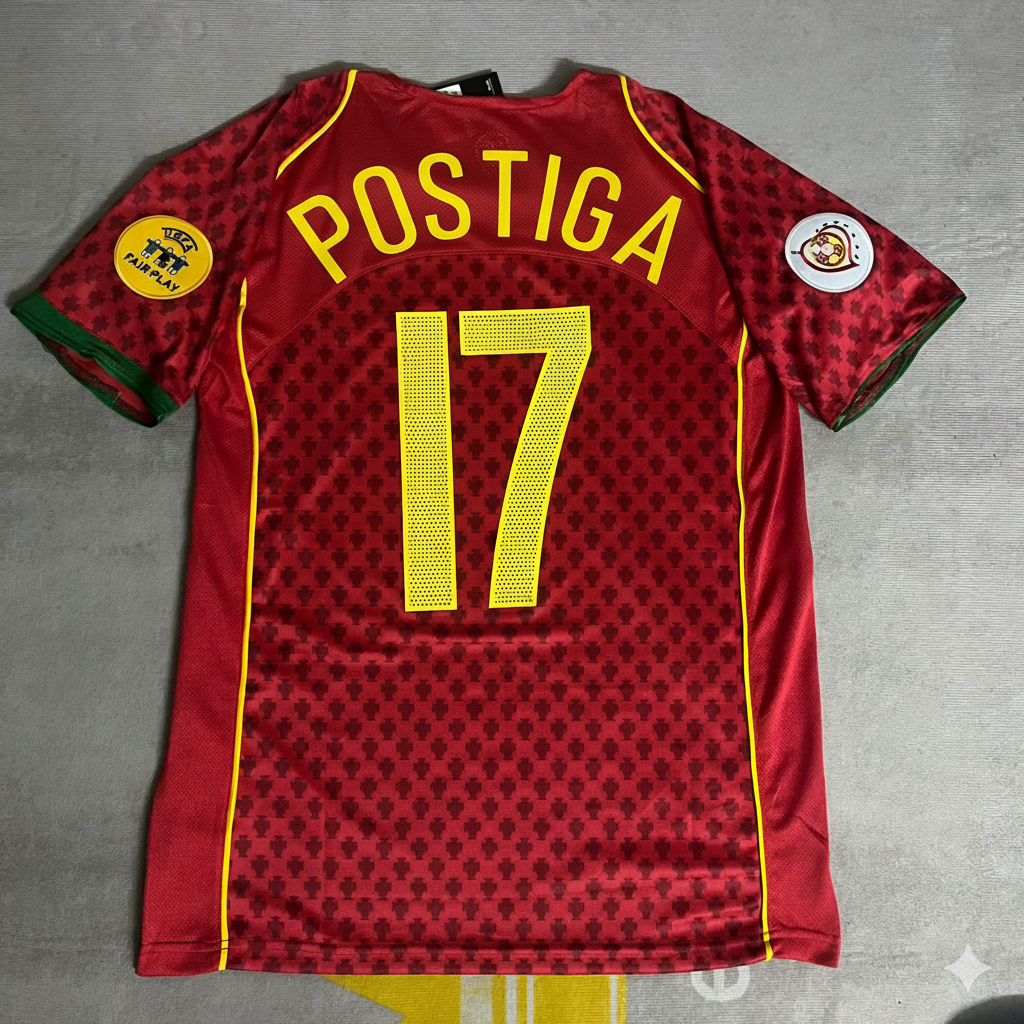 2004 Helder Postiga EURO Retro Home Red Football Jersey – Back View