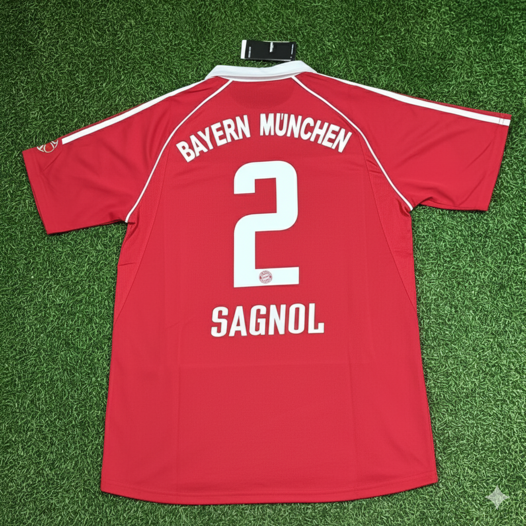 Willy Sagnol Bayern Munich 2006/07 Red Retro Football Jersey – Back View
