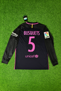 Sergio Busquets Barcelona 14/15 Retro Pink Printing Long Sleeve Jersey – Back View