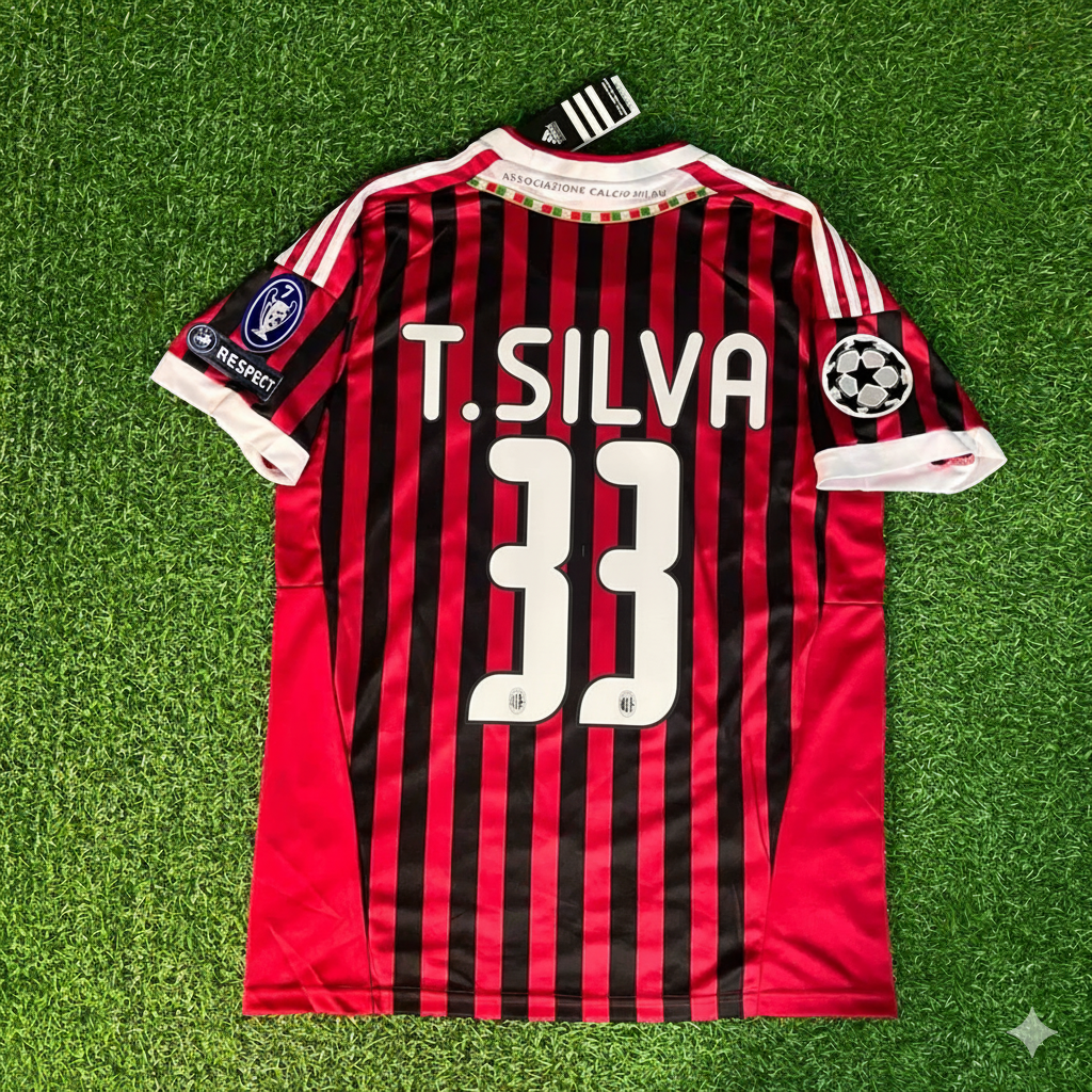 2011/12 Thiago Silva 33 - AC Milan Home Retro Football Jersey – Back View