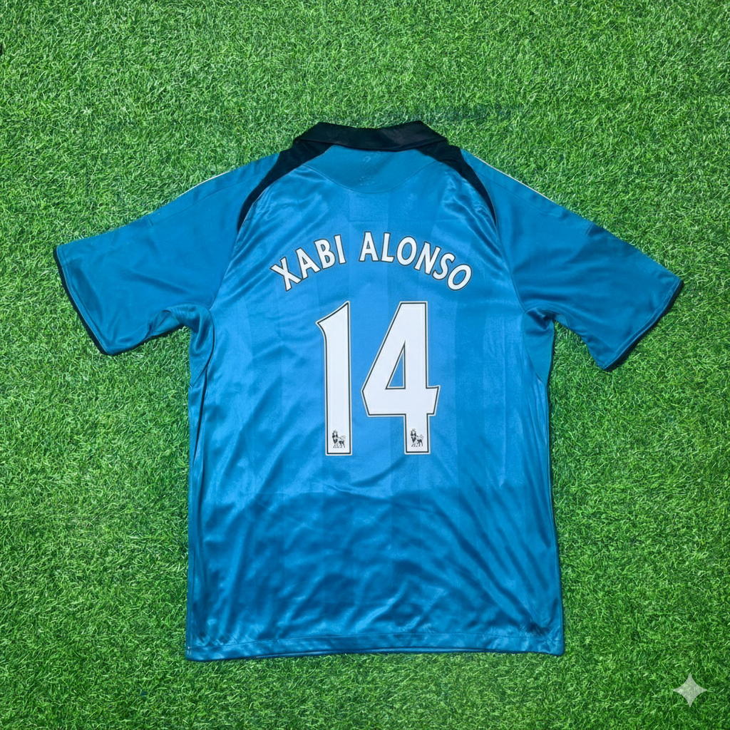 Liverpool 2008–2009 Green Retro Football Jersey – Xabi Alonso – Back View