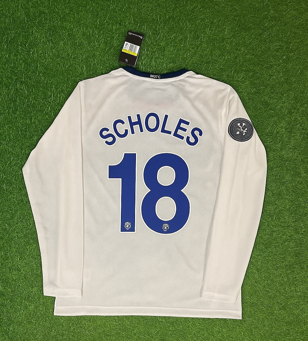 2009 Paul Scholes 18 Manchester United Champions Leage Final Rome Retro Long Sleeve Football Jersey – Back View