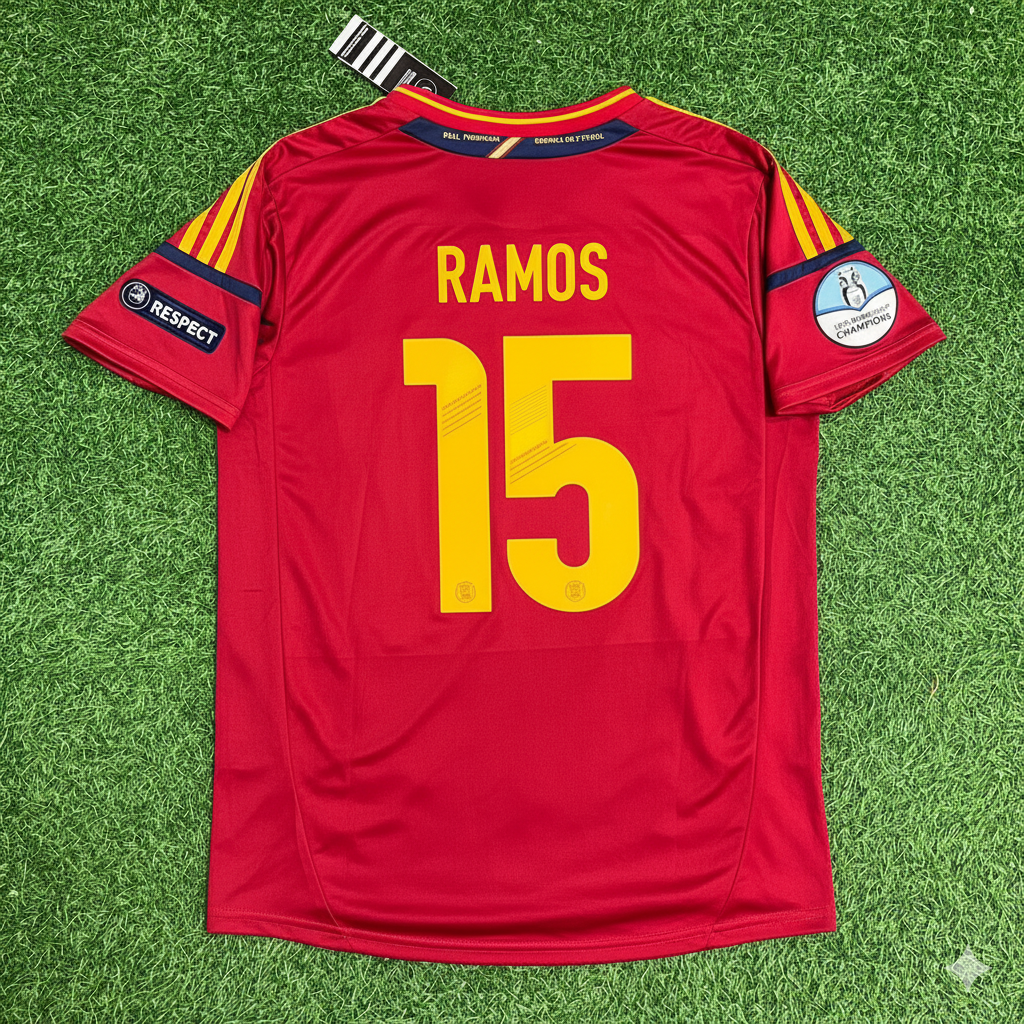 2012 Spain EURO Sergio Ramos Final Retro Football Jersey – Back View