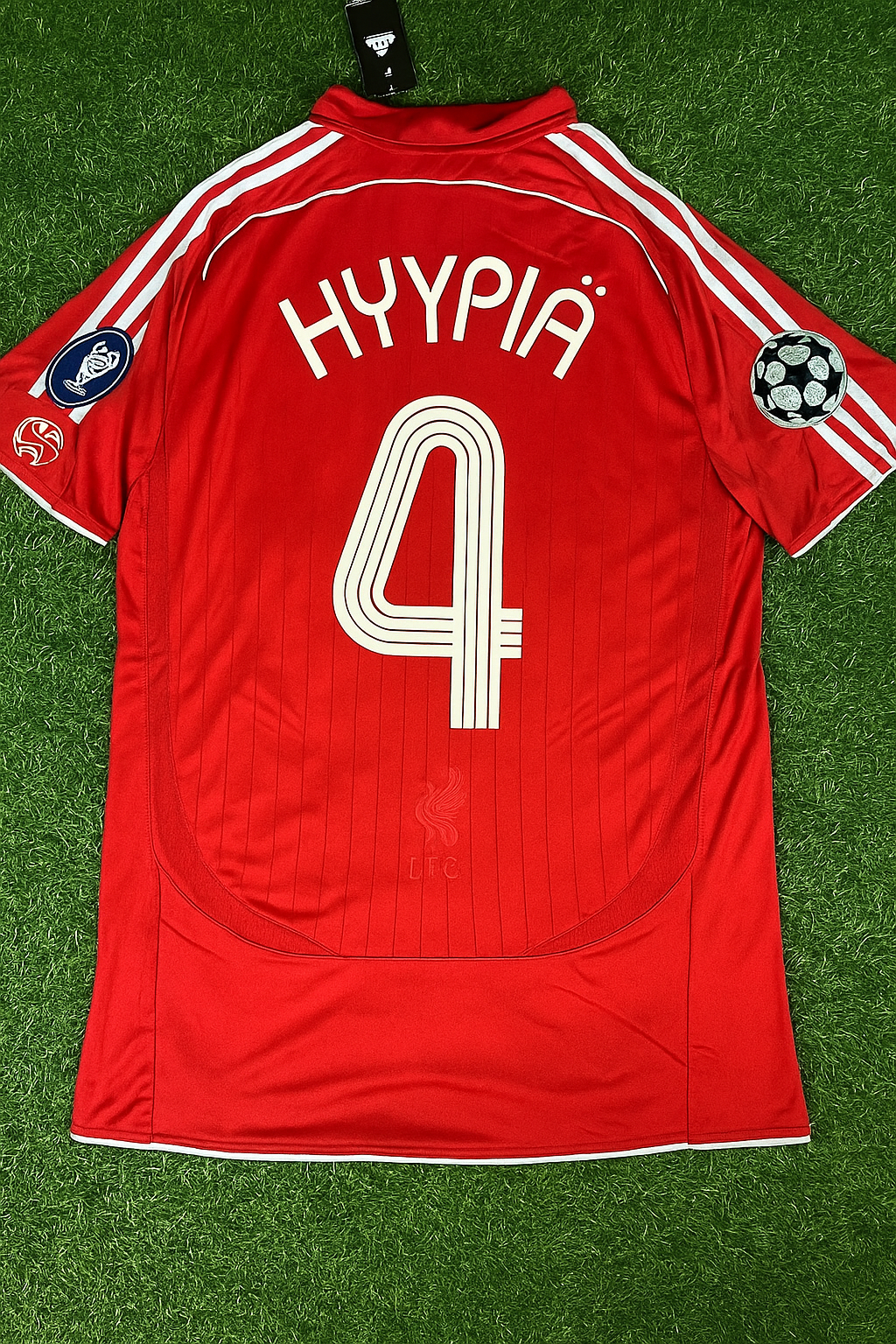 2007 Sami Hyypiä Liverpool 2008 Season Champions League Red Retro Football Jersey – Back View