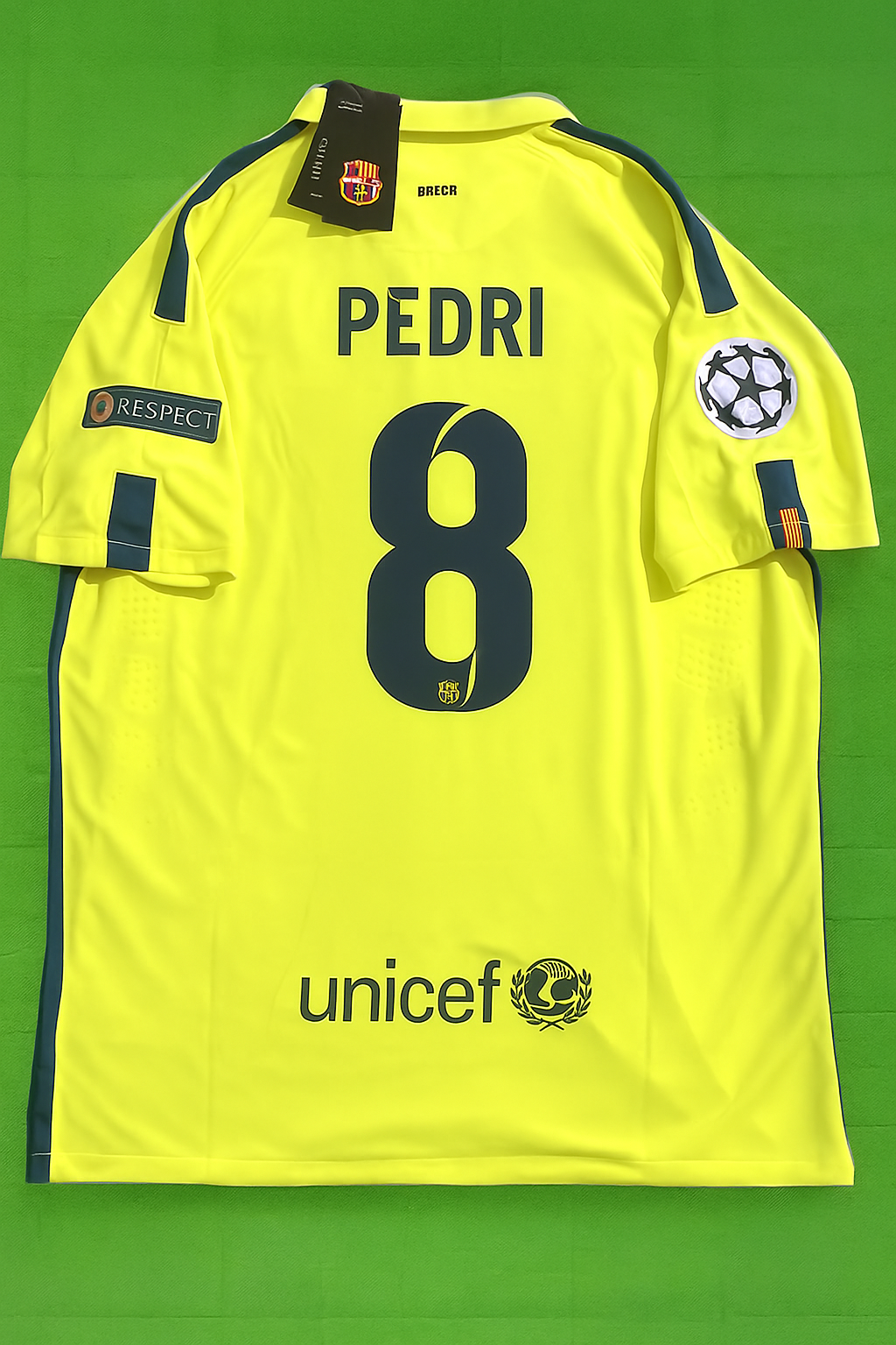 Pedri 14/15 Retro Yellow Football Jersey – Back View