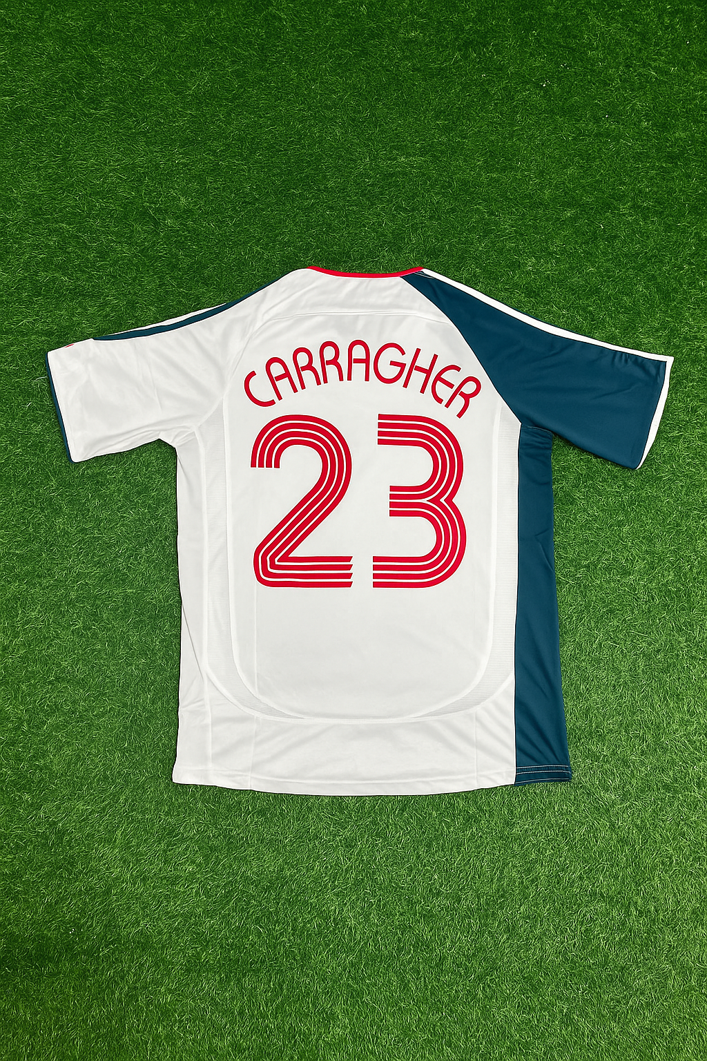 2006 Jamie Carragher Liverpool 2007 White Retro Football Jersey – Back View
