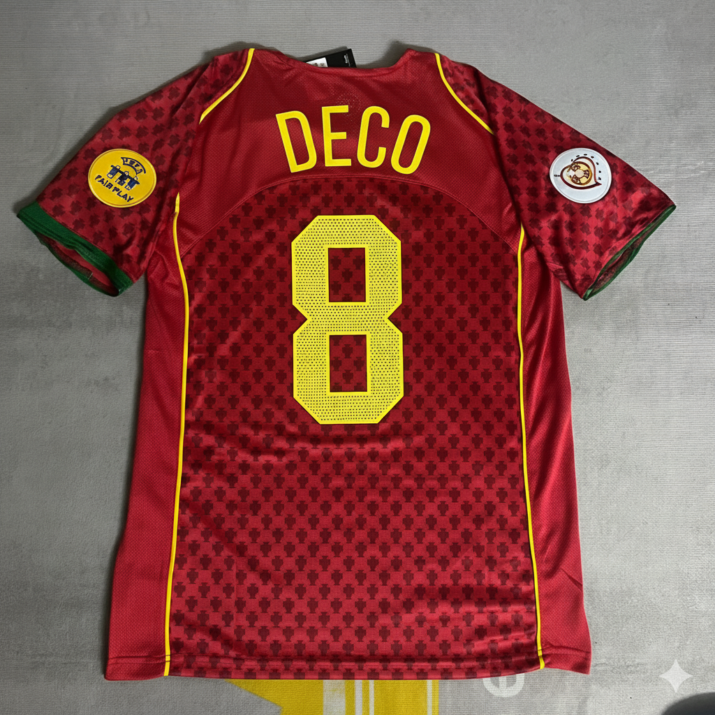 2004 Portugal EURO Deco Retro Home Red Football Jersey – Back View