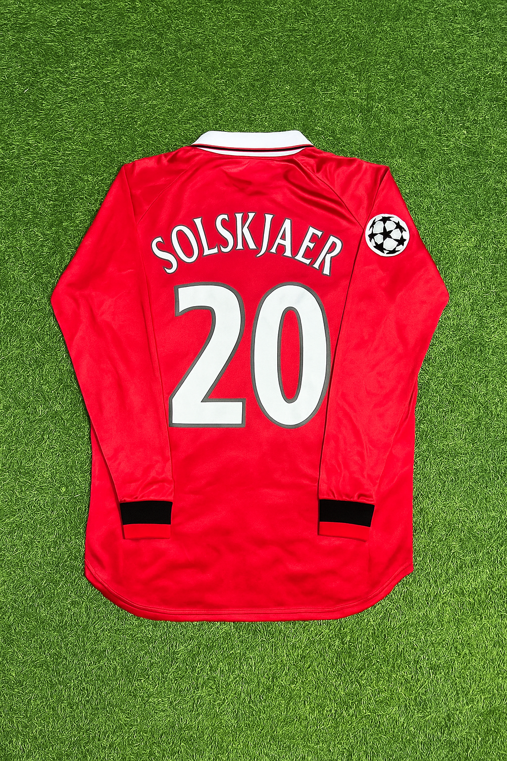 Ole Gunnar Solskjaer Manchester United 1999 Champions League Final Retro Football Jersey – Back View