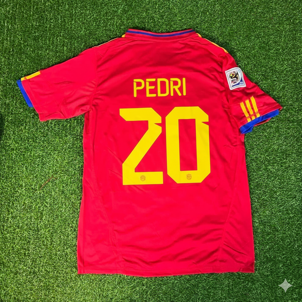 2010 Spain World Cup Pedri 20 Retro Football Jersey – Back View