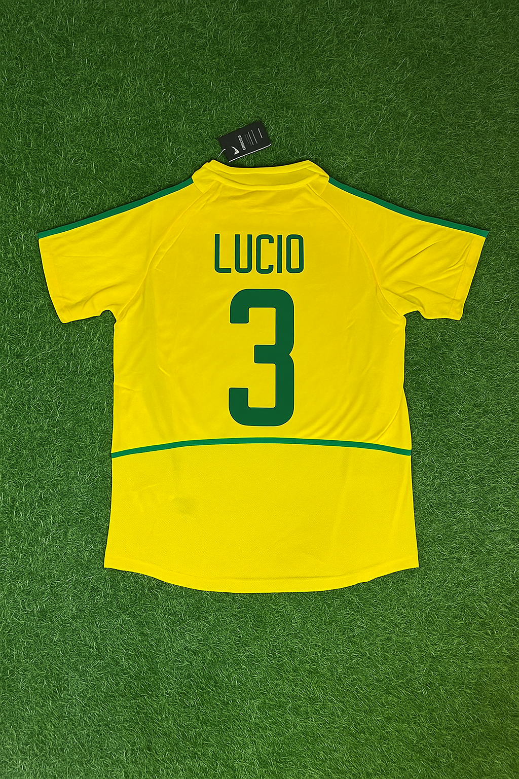 Lucio Brazil 2002 World Cup Yellow Retro Football Jersey – Back View