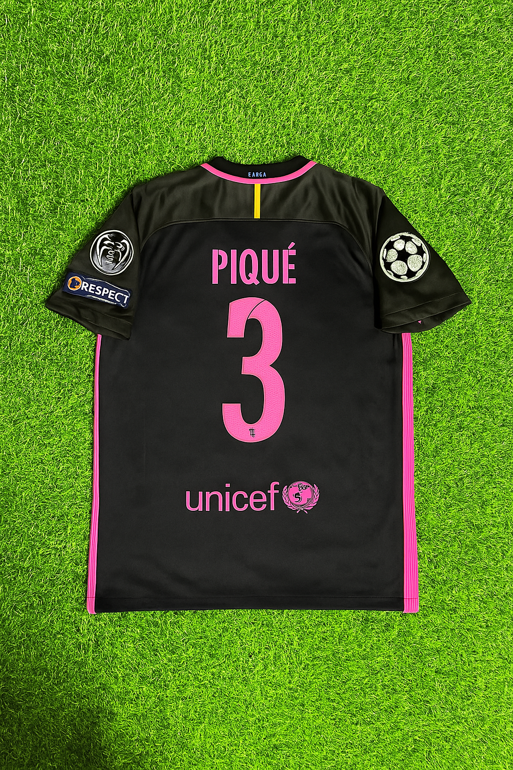 Gerard Pique 2014/15 Retro Black Pink Jersey – Back View