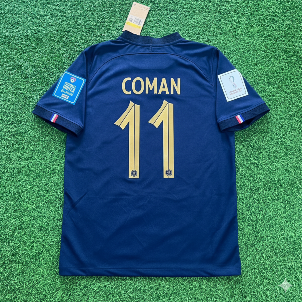 Kingsley Coman France 2022 World Cup Final Retro Jersey – Back View