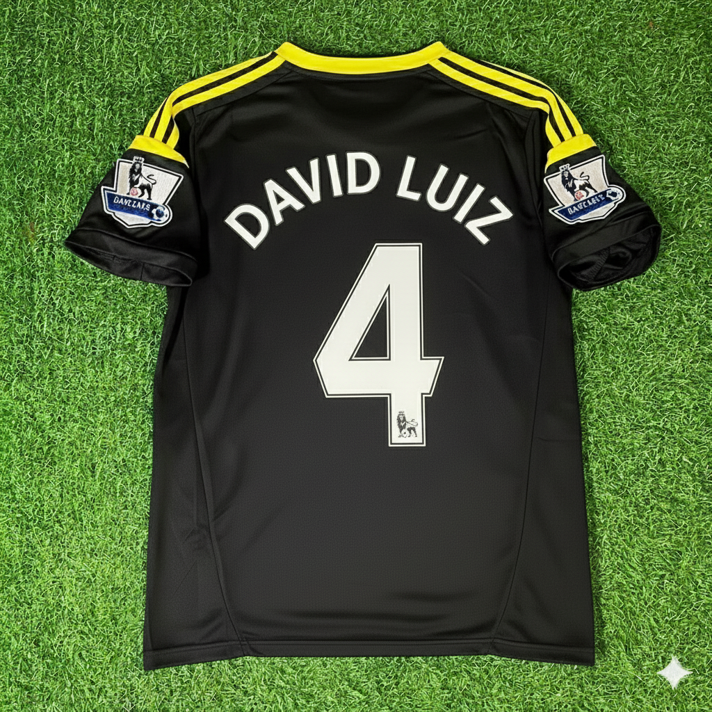 2012 David Luiz Chelsea 2013 Black Blue Retro Football Jersey – Back View