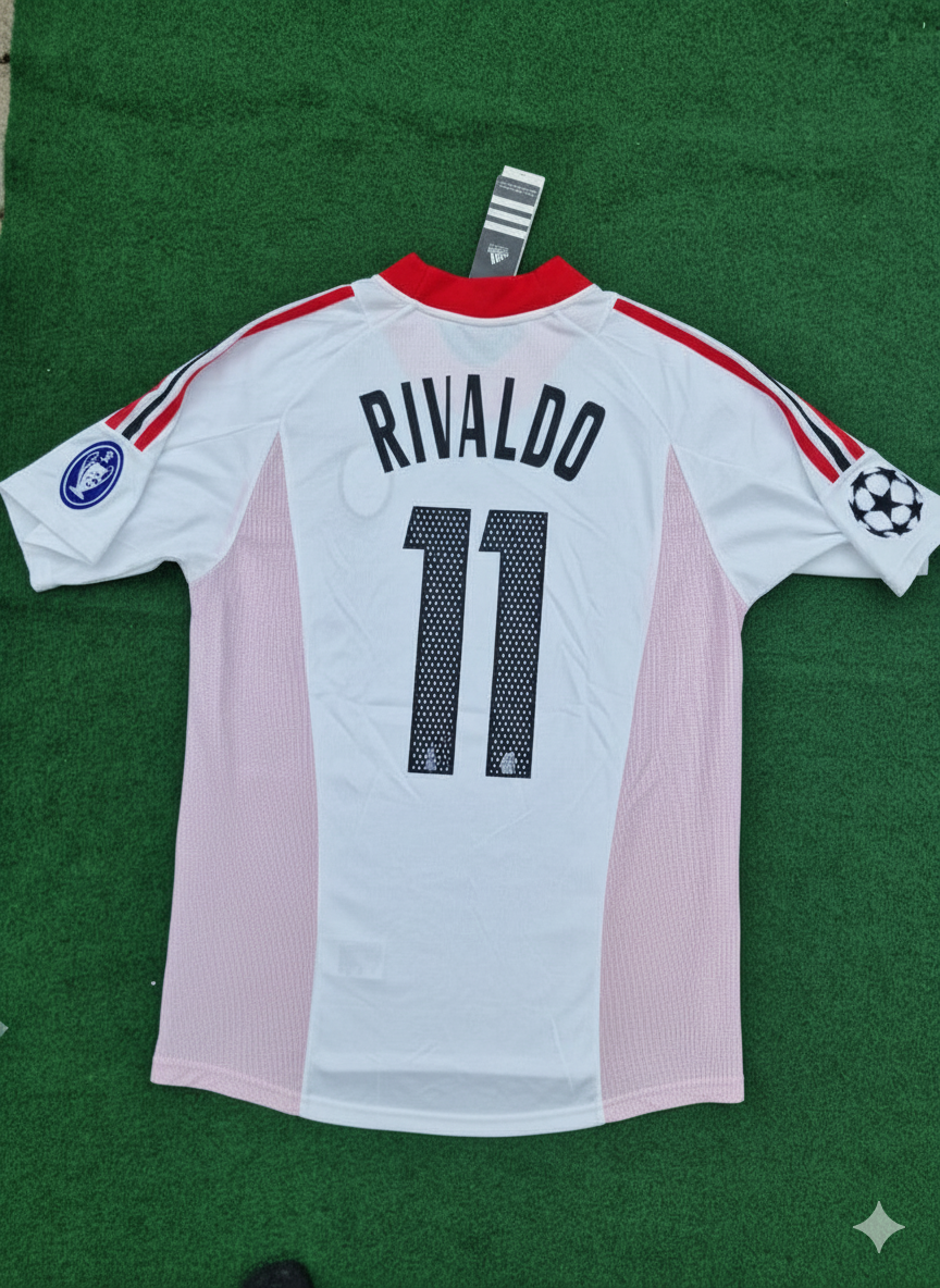 2003 Rivaldo AC Milan Champions League Final Old Trafford White Retro Football Jersey – Back View