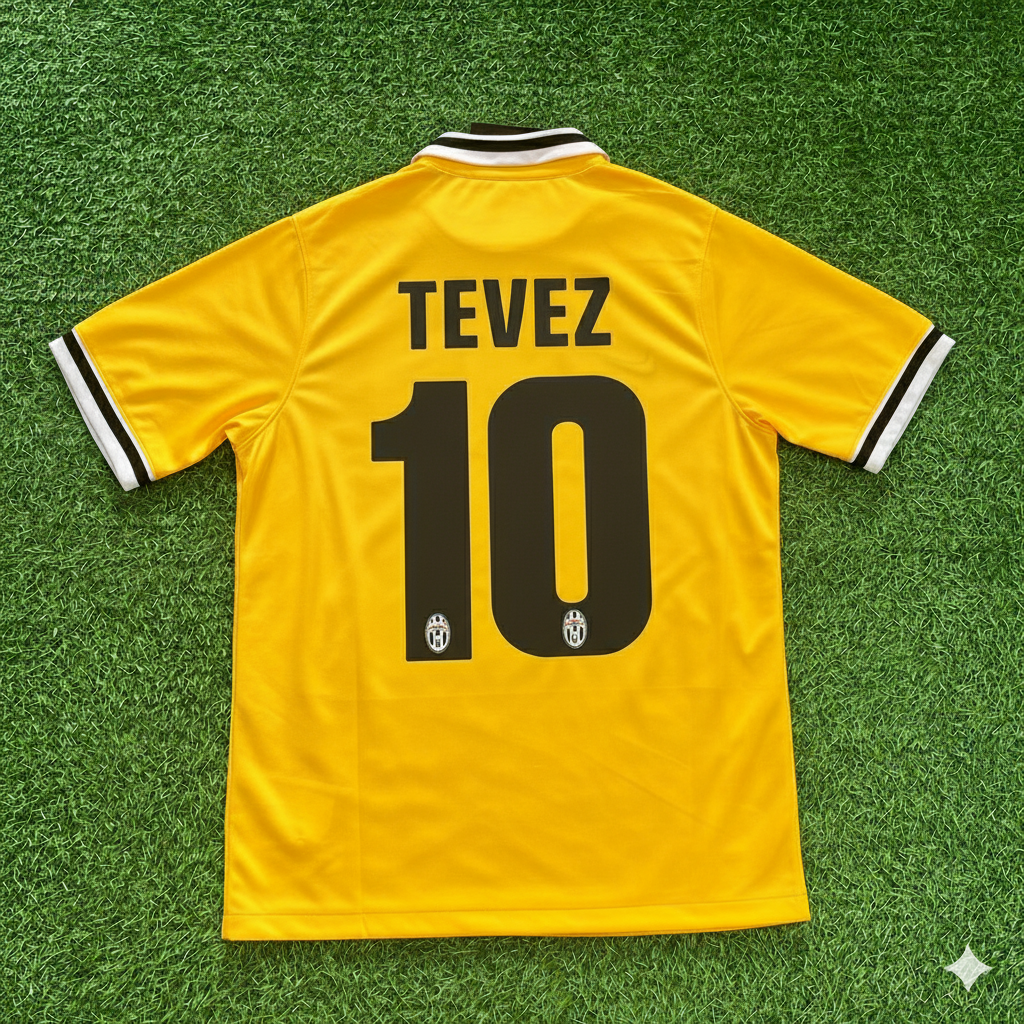 2013/14 Carlos Tevez Juventus Yellow Away Retro Football Jersey – Back View
