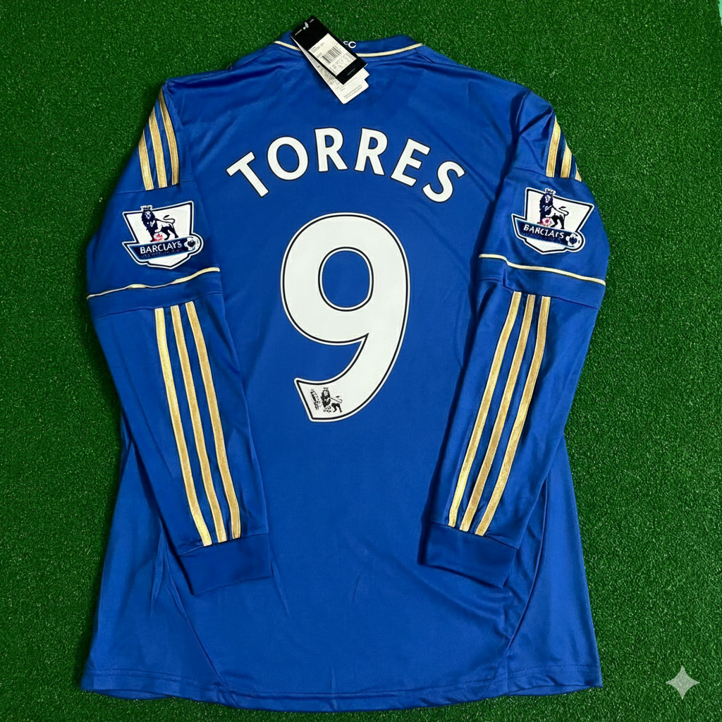 2012/13 Fernando Torres Chelsea Premier League Patch Blue Retro Football Jersey – Back View