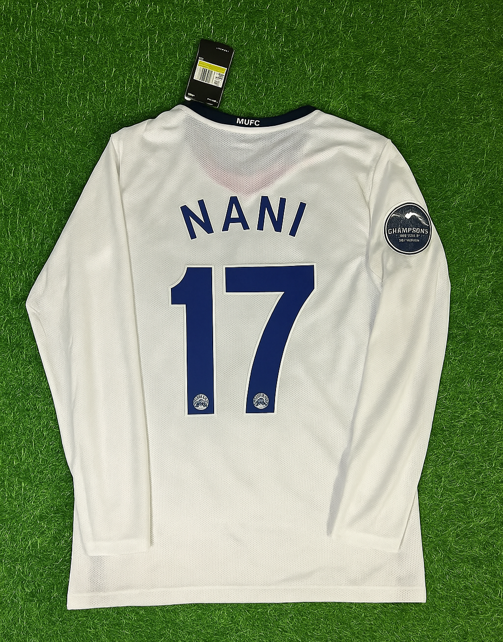 2009 Luis Nani 17 Manchester United Champions Leage Final Rome Retro Long Sleeve Football Jersey – Back View
