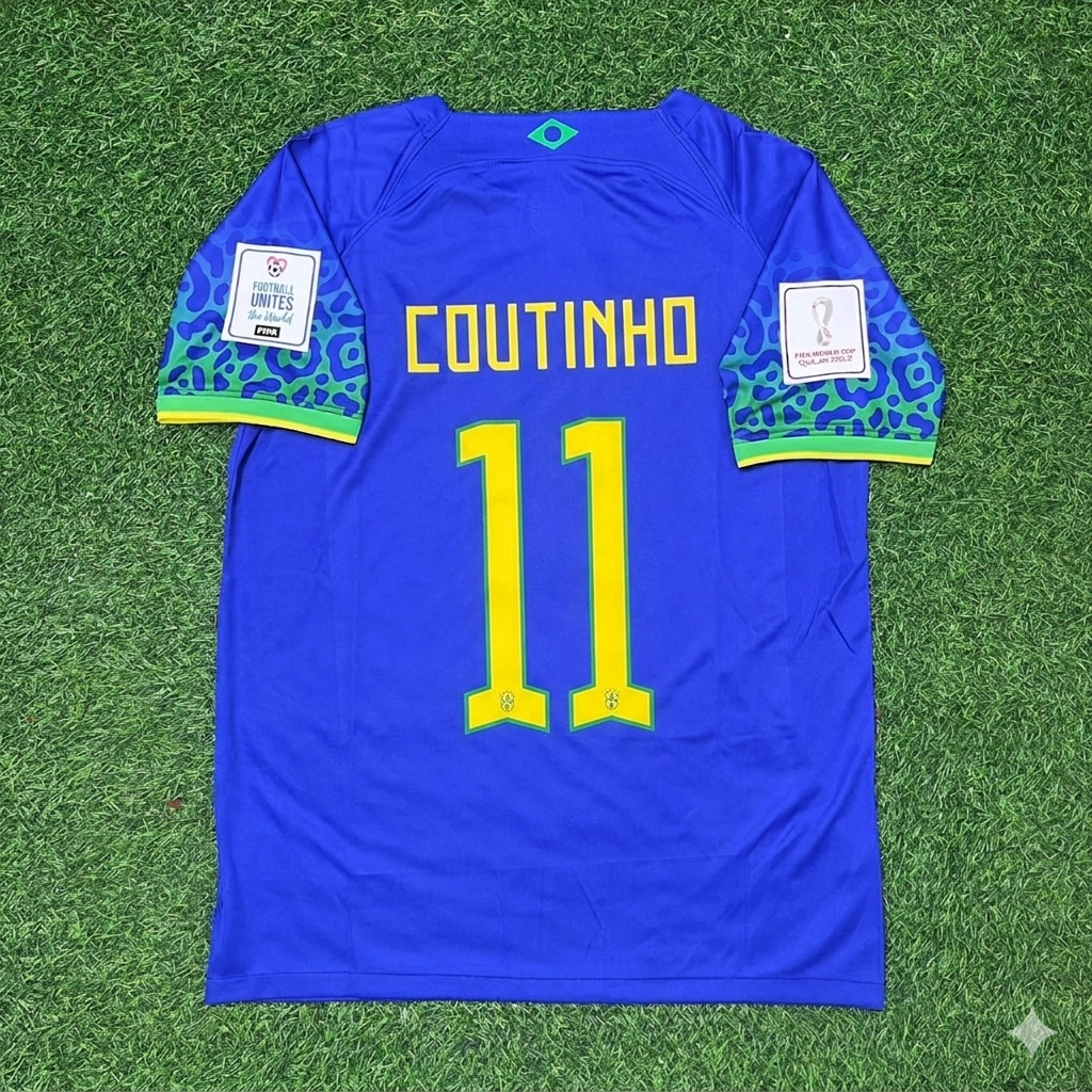 Philippe Coutinho Brazil 2022 World Cup Retro Football Jersey – Back View