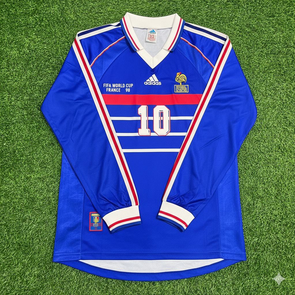 1998 France World Cup Kylian Mbappe Retro Long Sleeve Football Jersey – Front View
