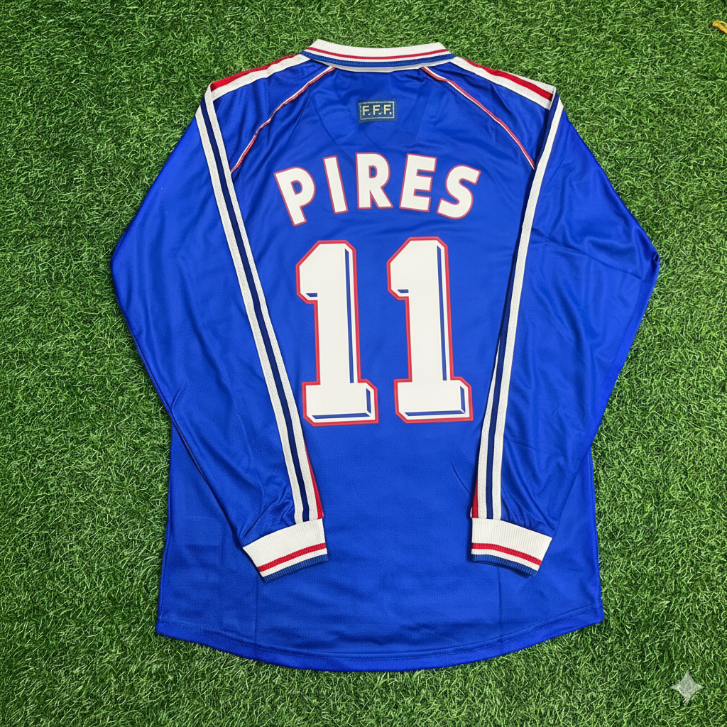 Robert Pires France 1998 World Cup Retro Long Sleeve Football Jersey – Detailed View