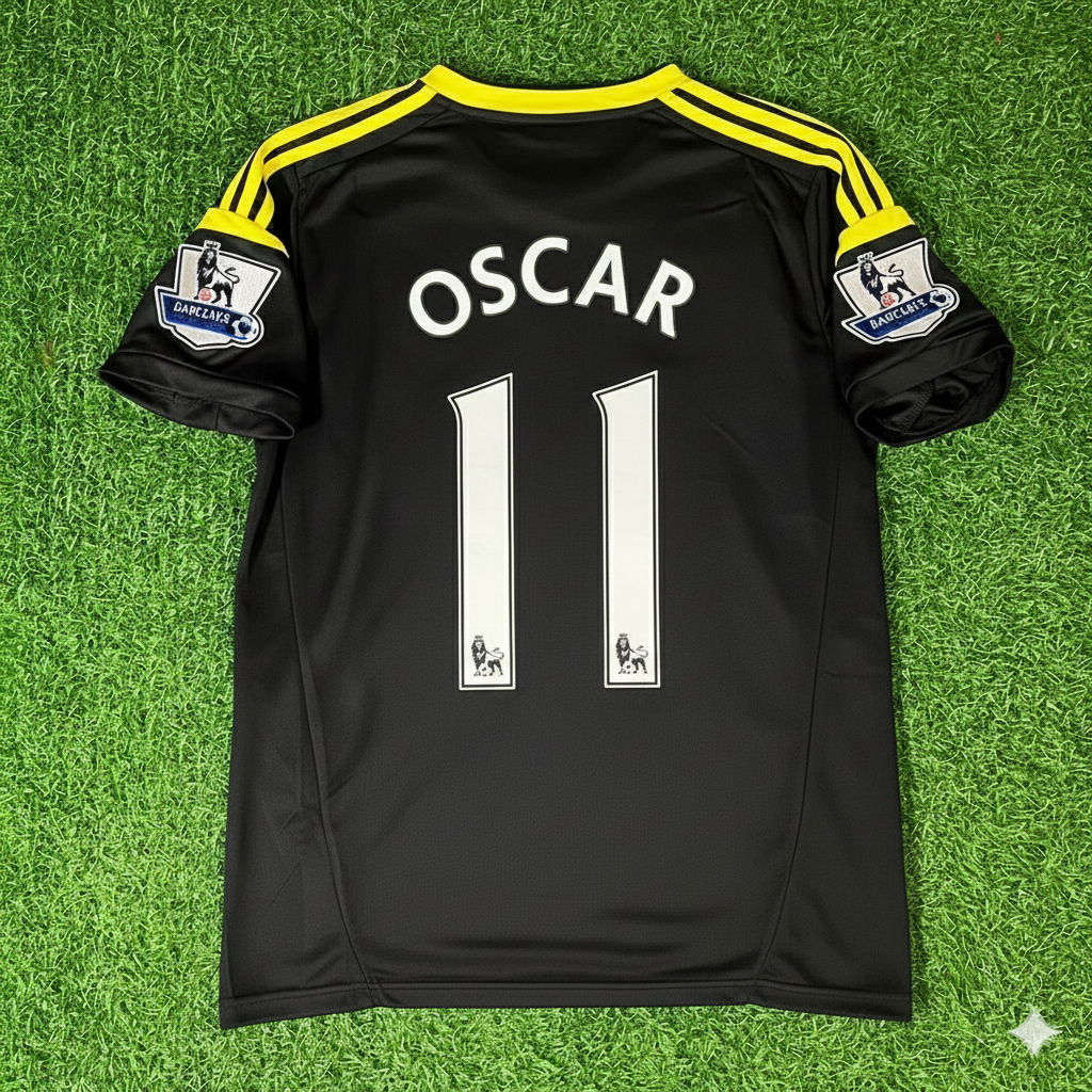 2012 Oscar Chelsea 2013 Black Blue Retro Football Jersey – Back View