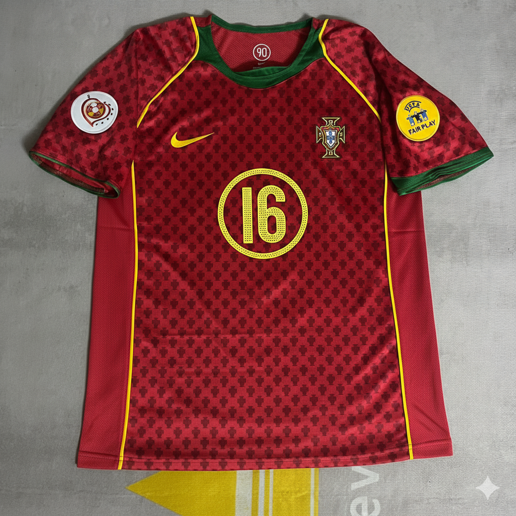 2004 Ricardo Carvalho EURO Retro Home Red Football Jersey – Front View