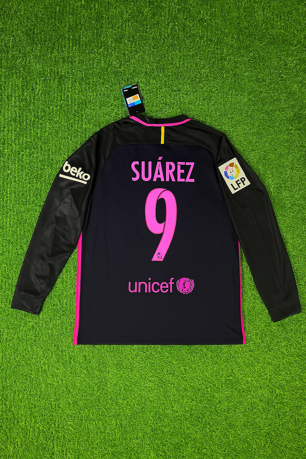 Luis Suarez Barcelona 14/15 Retro Pink Printing Long Sleeve Football Jersey – Back View
