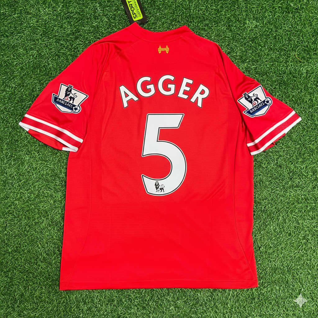 2013 Daniel Agger Liverpool 2014 Season Red Retro Football Jersey – Back View