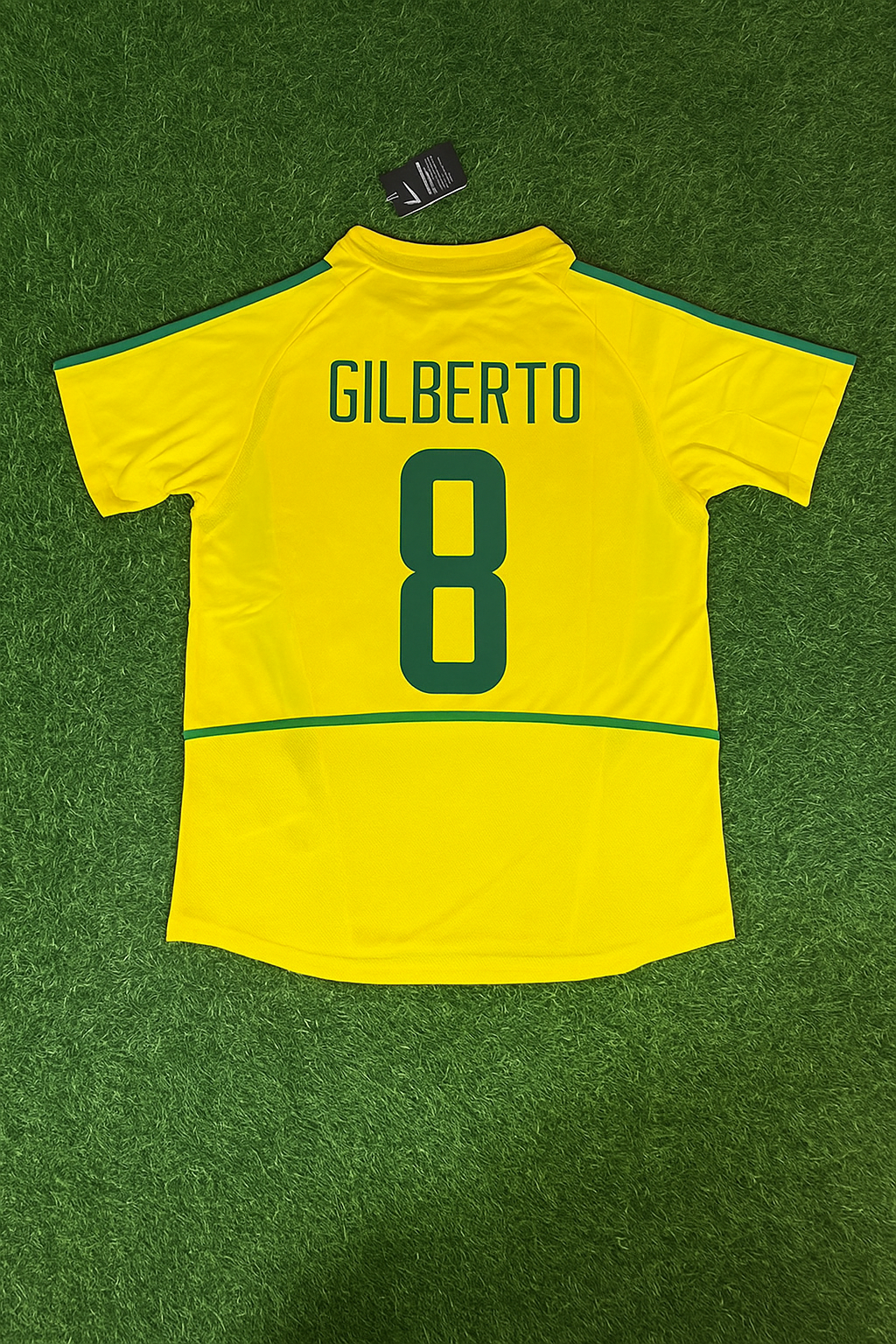2002 Brazil World Cup Gilberto Silva Yellow Retro Football Jersey – Back View